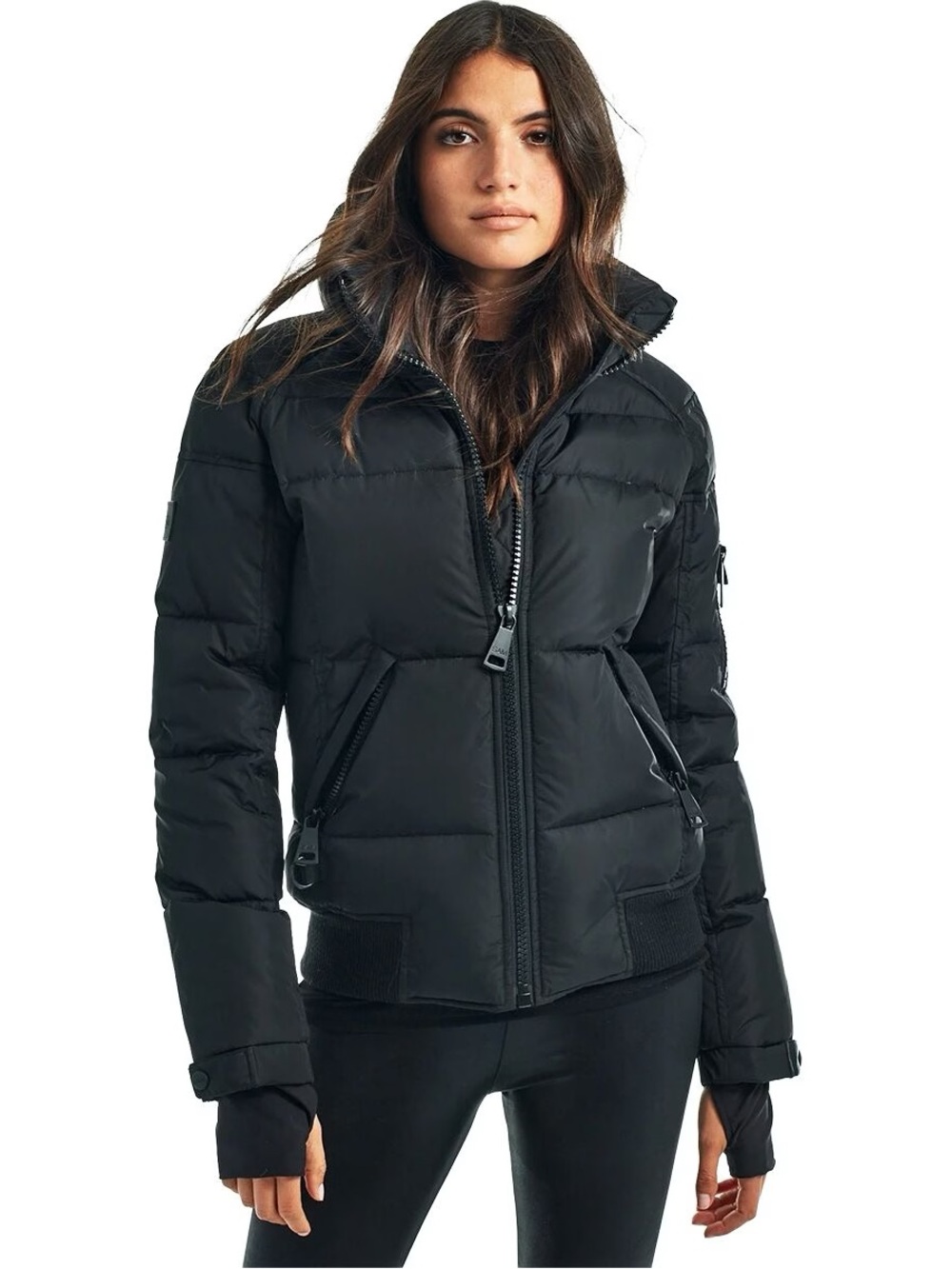 SAM. Women's Black Quilted Puffer Jacket with High Collar